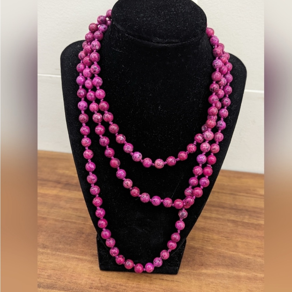 Fuchsia Sesame Jasper Long Layering Beaded Necklace Grace & Emma Jewelry
